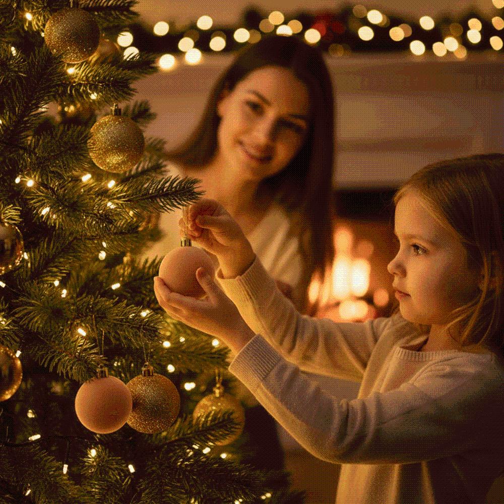 Flocked Velvet Christmas Ornaments Set Electroplated Shiny Holiday Hanging Pendants Family Homes