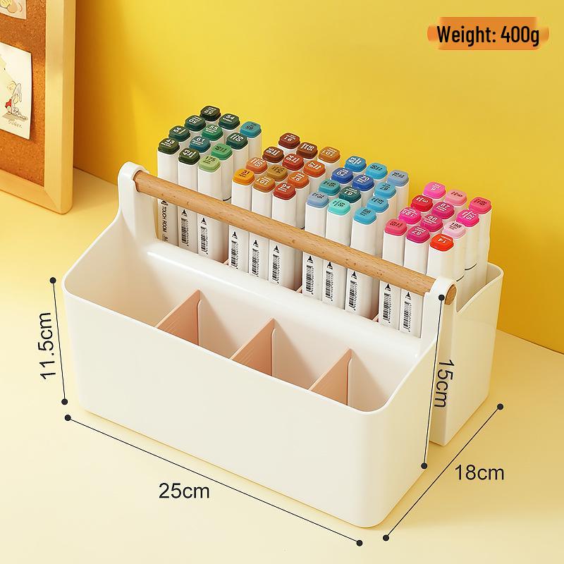 Handheld Colored Pencil & Marker Storage Box with Compartments – Large Capacity Pen & Brush Organizer for Students