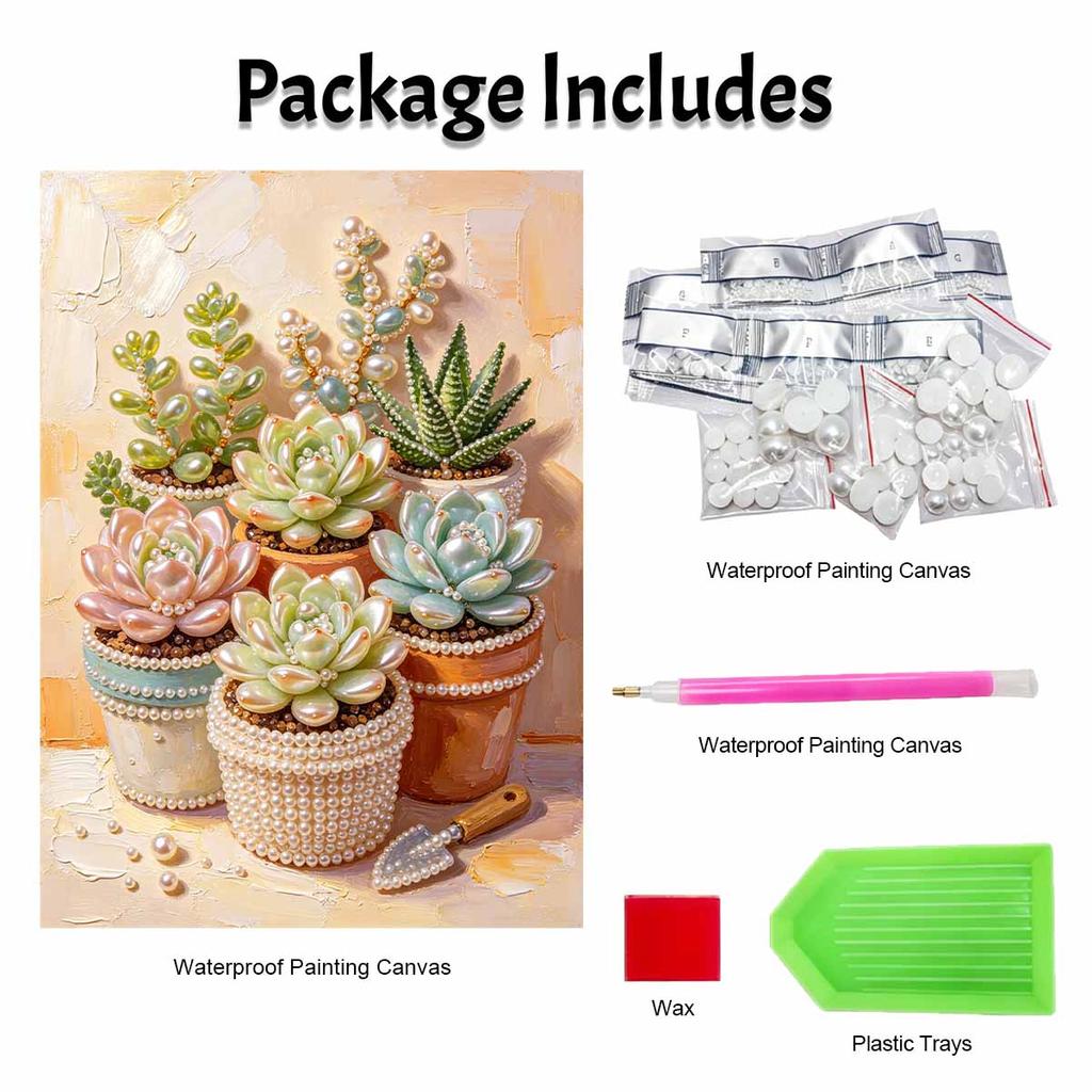 DIY Pearl Painting Canvas Succulents Design Shiny 3D Bead Art Kit Creative Leisure Craft for Living Room Wall Decor