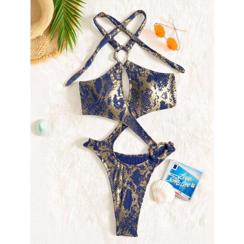 Damen Einfarbig Rückenfrei Kreuz One-Piece Badeanzug