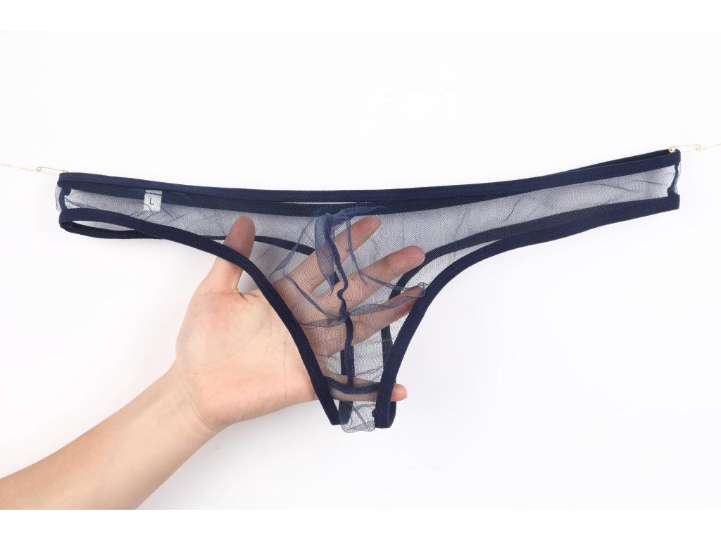 Men's See-Through Low-Rise Mesh T-Back Underwear - Plus Size C-035