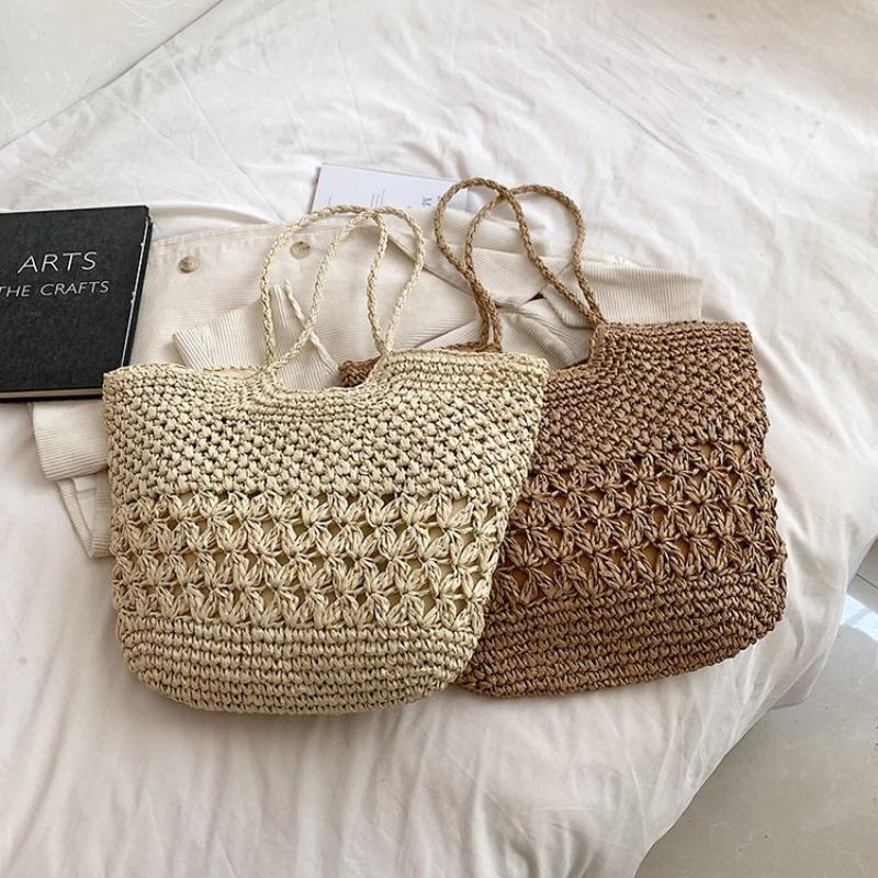 Hollow Paper Rope Straw Bag Seaside Hand-woven Bag Large Capacity Shoulder Tote Bag Women's Vacation Beach Bag