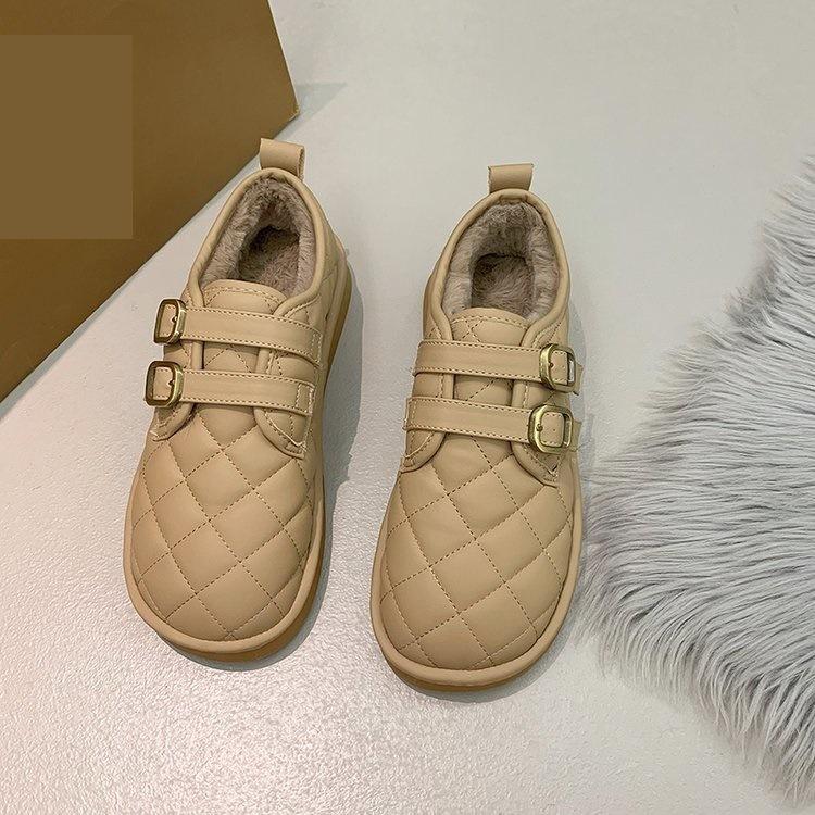 Fleece Warm Women's Shoes 2025 New Winter Flat-soled Soft-soled Bread Shoes Doudou Shoes Loafers Snow Cotton Shoes