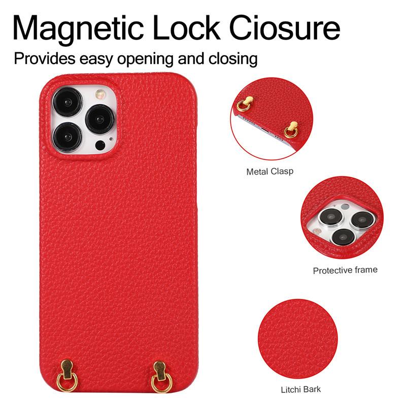Applicable to Apple 14 mobile phone case Apple 13 lychee pattern leather case diagonal span iPhone14 mobile phone case leather Japan and South Korea