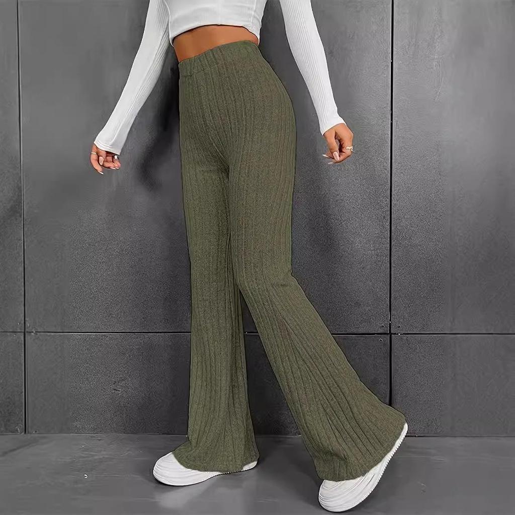 2024 Autumn/Winter Women's European & American Fashion High-Waist Flare Pants - Slimming Solid Color