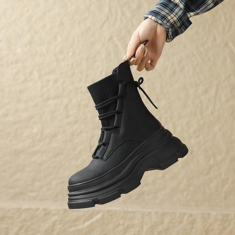 Herbst und Winter 2025 neue Mode Martin Stiefel Damen Plateau kleine Mann Höhe erhöhen Schnürung vorne Muffin Plateau kurze Stiefel