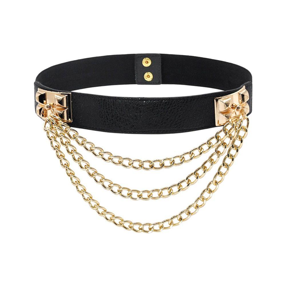 

Эластичный повседневный кожаный пояс в стиле панк, дикие пояса для юбки, золотая цепочка, эластичный пояс-кушак чёрный