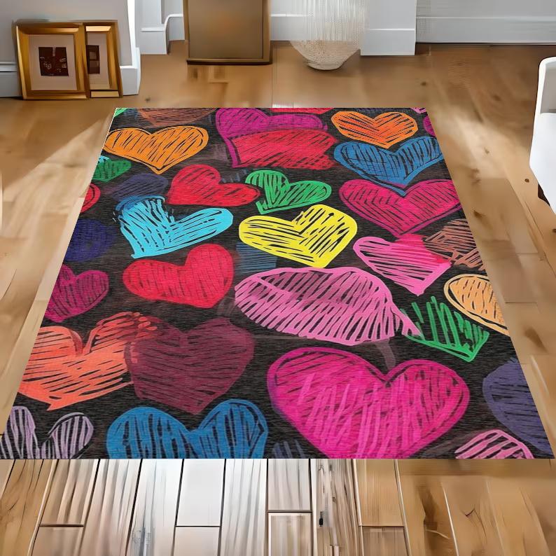 Visual Art Carpet Illusion Visual Three-dimensional Heart Entrance Carpet Nordic Style Rug Bedroom Warm Decoration Carpet