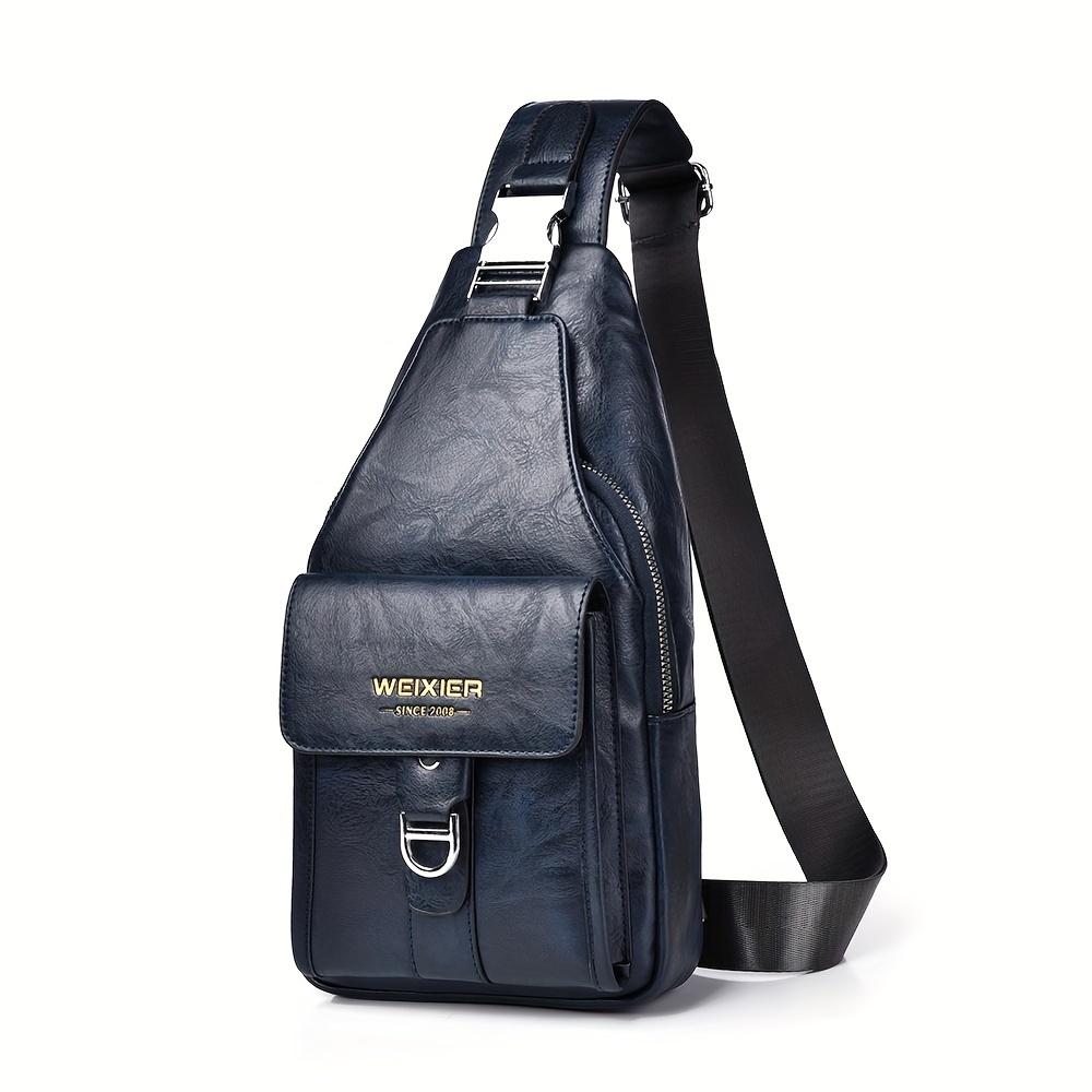 WEIXIER Faux Leather Vintage Casual Men'S Chest Bag, Crossbody Bag with Large Capacity And Multiple Compartments for Men