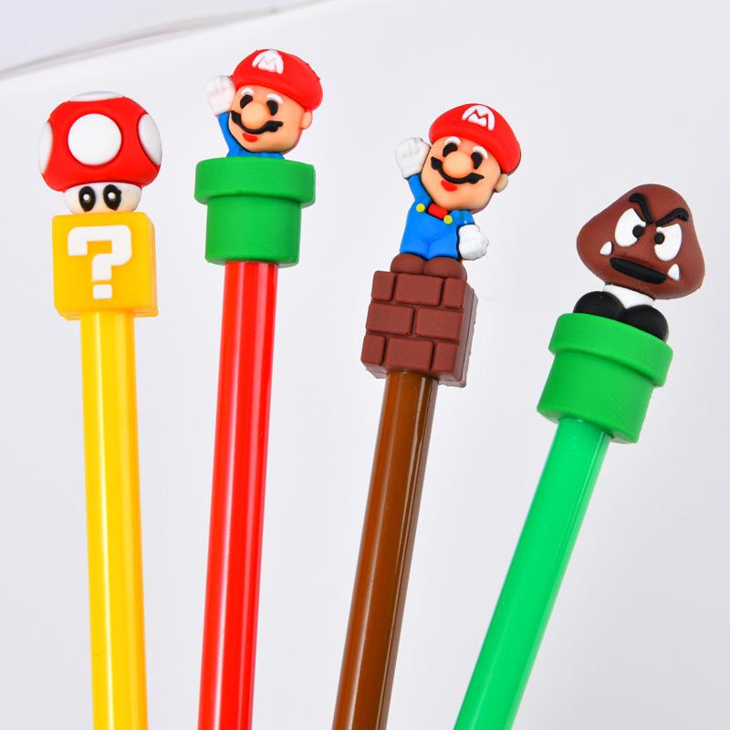 Mario Cartoon Black Gel Pen - 0.5mm Needle Point for Students 0.5mm