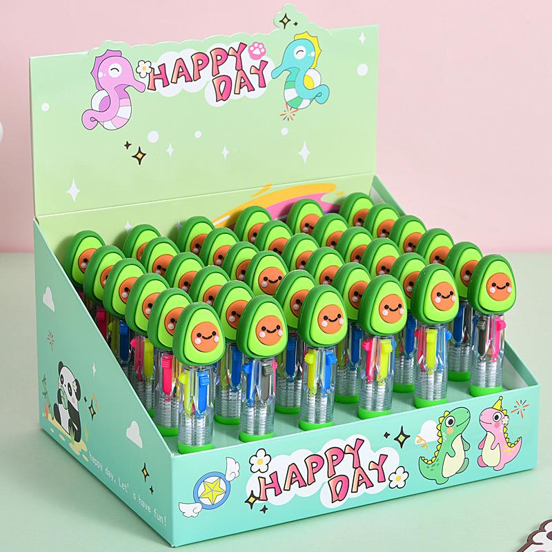 

36Pcs Cute Avocado Cartoon Mini Four-color Ballpoint Pen for Office Work, Brushing Questions, Signing Writing, Diaries, Notes, Student Classroom Random style 36Pcs