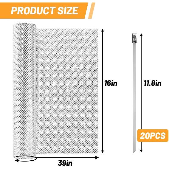 UNIFAMILY 16" X 39"Aluminum Exhaust Heat Shield Automotive, Embossed Exhaust Heat Wrap With 20 Pcs Cable Metal Zip Ties, Exhaust Wrap Heat Barrier