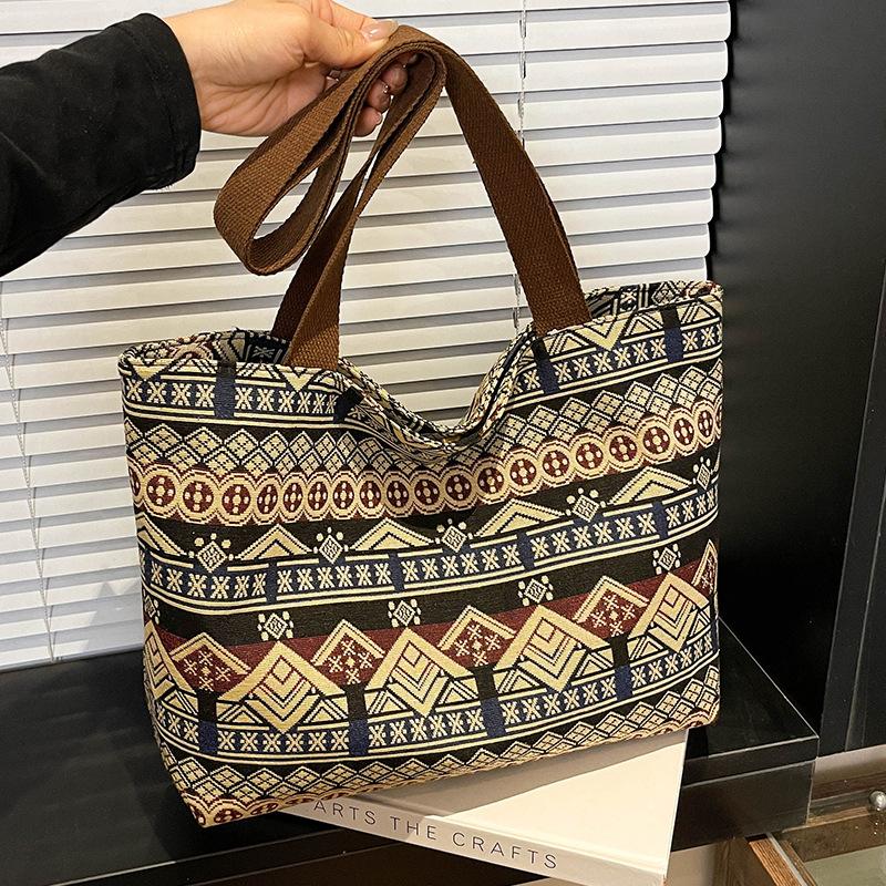 New Summer National Style Women's Bag Fashion Contrasting Color Large Capacity Niche Women's Bag Shoulder Bag Tote Bag Women's Bag