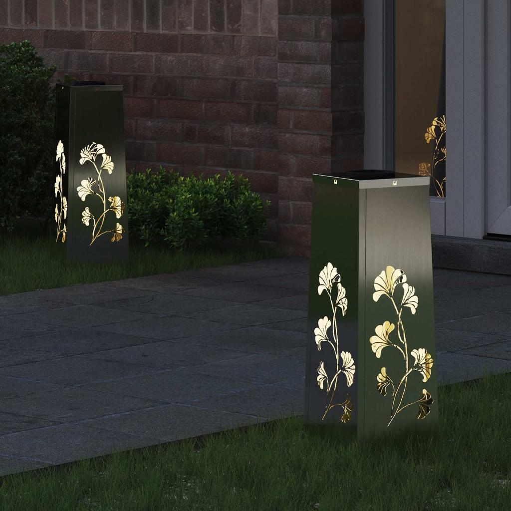 Solar LED Path Light 2 Pcs Silver Galvanized Steel