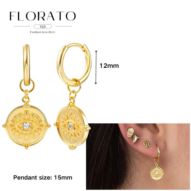 Evil Eye 925 Silver Ear Needle Exquisite Shell Zircon Retro Geometric Pendant Earrings for Women Fashion Party Jewelry