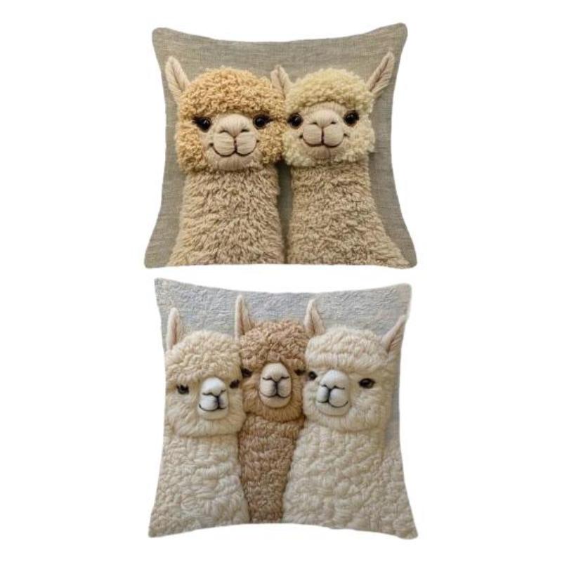 Alpaca Pillow Cover Imitation Embroidery Alpaca Pattern Pillowcase Rustic Throw Pillow Cover for Sofa Couch Bedroom Living Room Car Decor