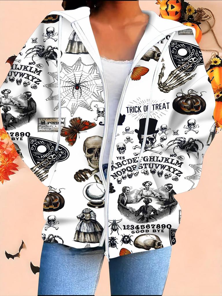 Cardigan à capuche imprimé 3D Halloween Grande taille Automne Hiver Rétro