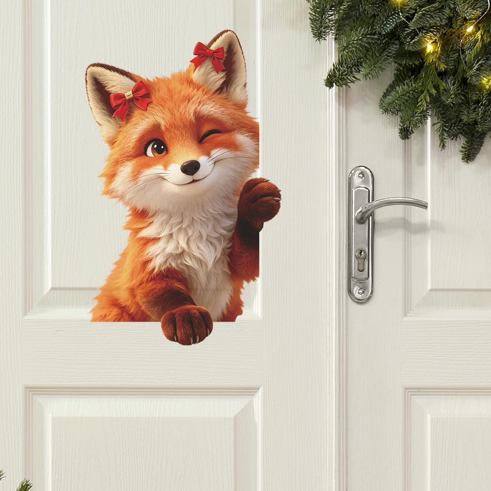 Cartoon Painted Realistic Little Fox Decorative Window Stickers for Beautifying The Glass Window of The Balcony in The Home.