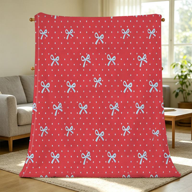 Printed Flannel Blanket Bow Collection, Soft Skin-Friendly Plush Throw, Cozy Warm Home Decor for Christmas & Halloween