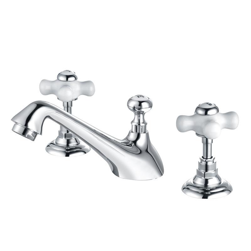 

Tuqiu Gold Basin Faucet Widespread Bathroom Faucet 3 Hole Sink Faucet Mixer Gold/Chrome Hot Cold Ceramic Handle Water Tap