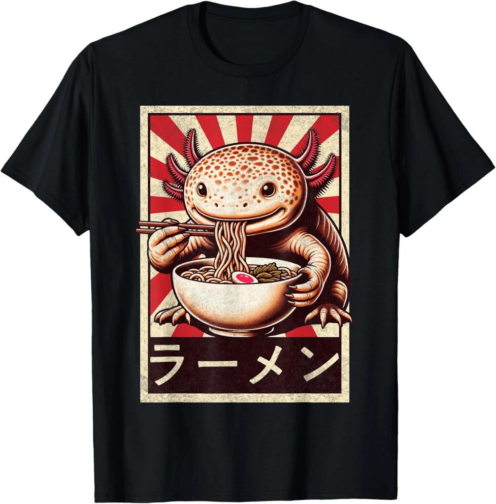 Funny Vintage Axolotl Eating Ramen_ Anime Axolotl Ramen Gift Unisex T-Shirt