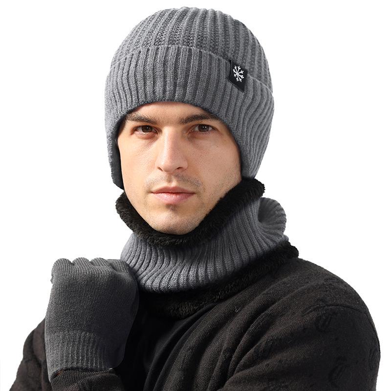 Men's Winter Wool Hat & Scarf Set: Thickened, Ear-Protecting, Cold-Proof, Warm, Knitted, Ideal for Riding