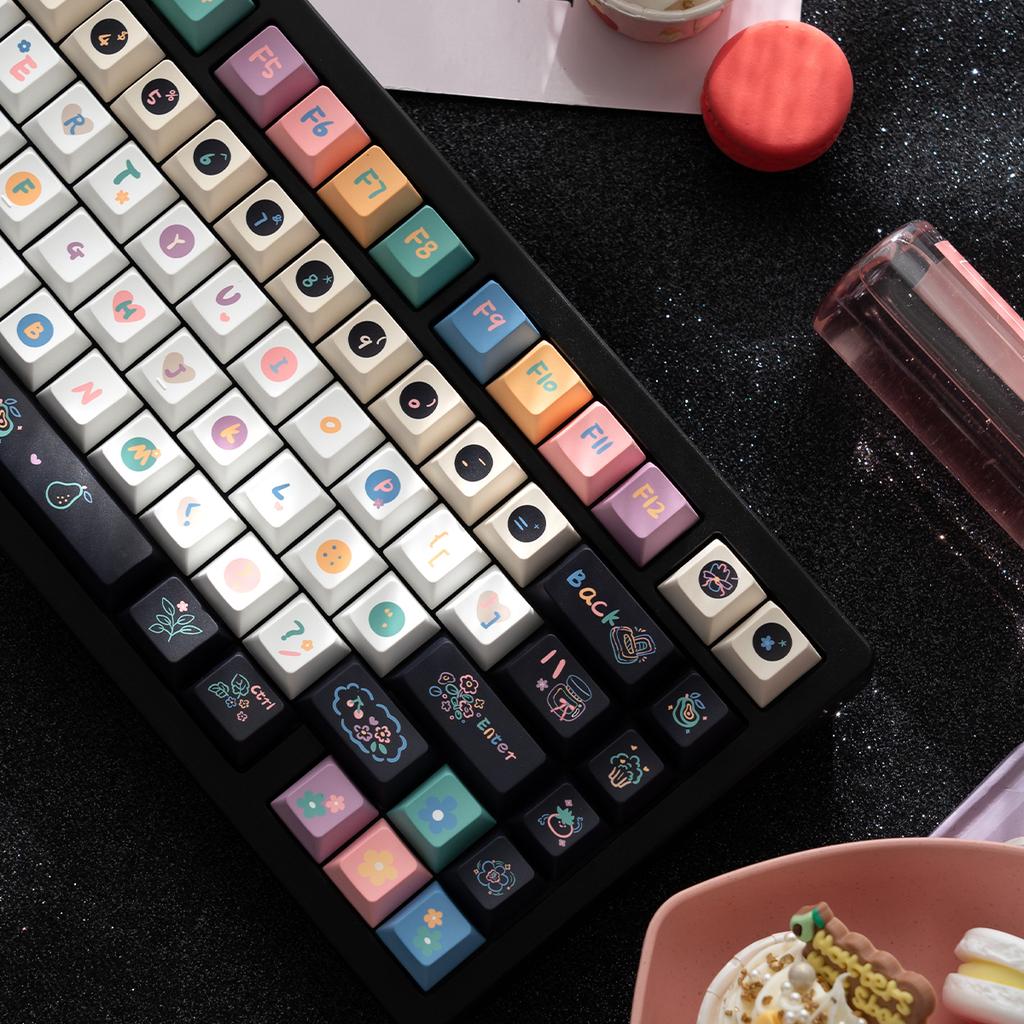 Sweet Crisp Keycaps 152Keys Cherry Pbt Black And White Desserts Feasible Customized Ansi/Iso Layout 7U Space Bar Keycaps