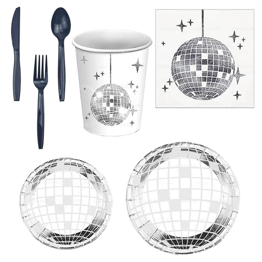 Disposable Tableware Set Party Supplies 9"/7" Silver Disposable Dish Plates Napkins Innerware for Gatherings