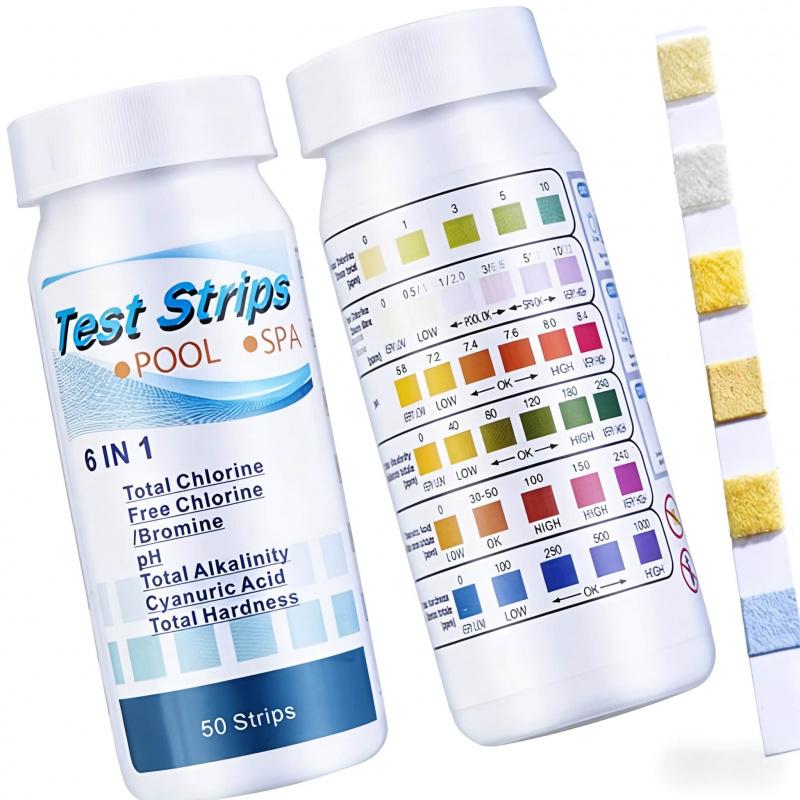 6Combination1Swimming Pool Water Quality Test Strips50Striped Chlorine BrominePHTotal Alkalinity Cyanuric Acid Test Strips for S