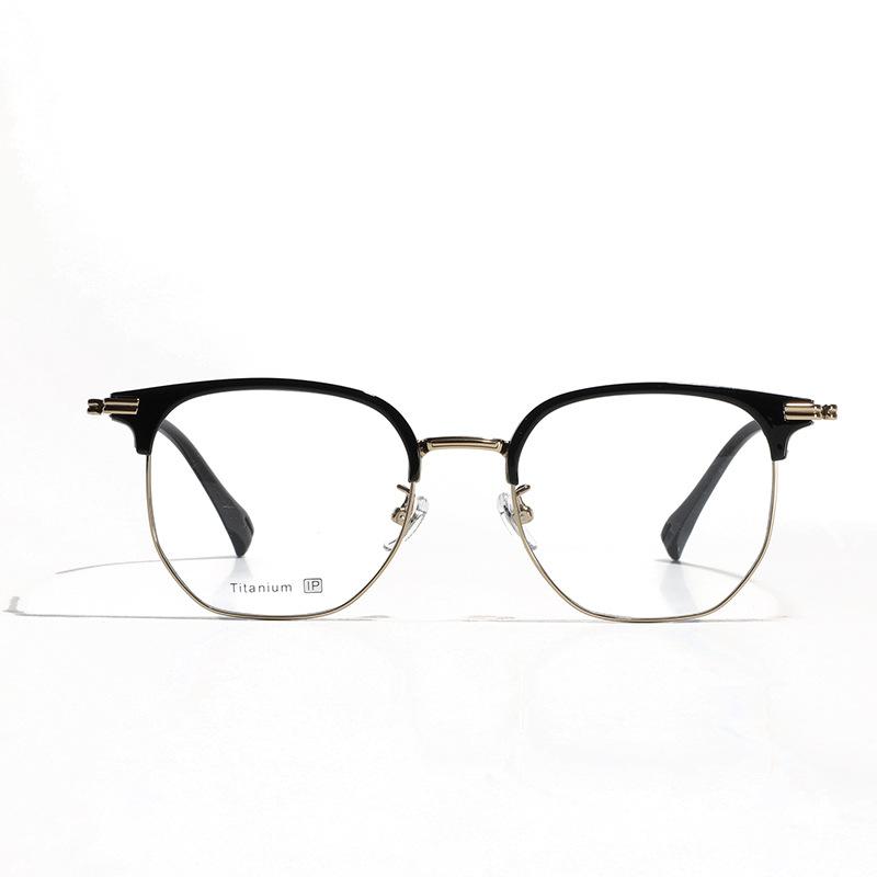 Retro Glasses Frame, Metal Titanium Eyebrow Mirror Frame, Men'S And Women'S Myopia Can Be Equipped With Flat Glasses