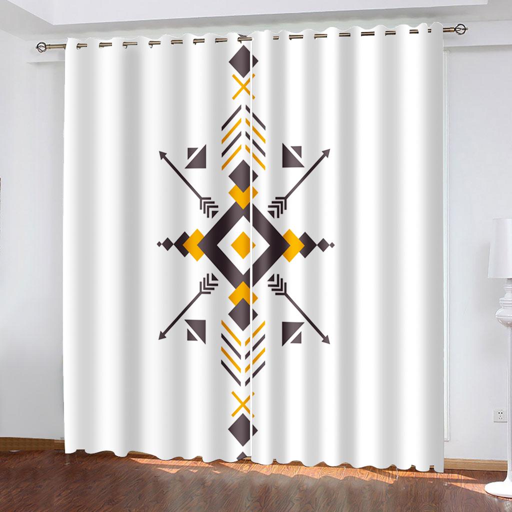 Geometric Semi-Blackout Window Curtains Bohemian Window Curtain for Living Room&Bedroom Drapes Decor(2Panels)Cotinas De Sala