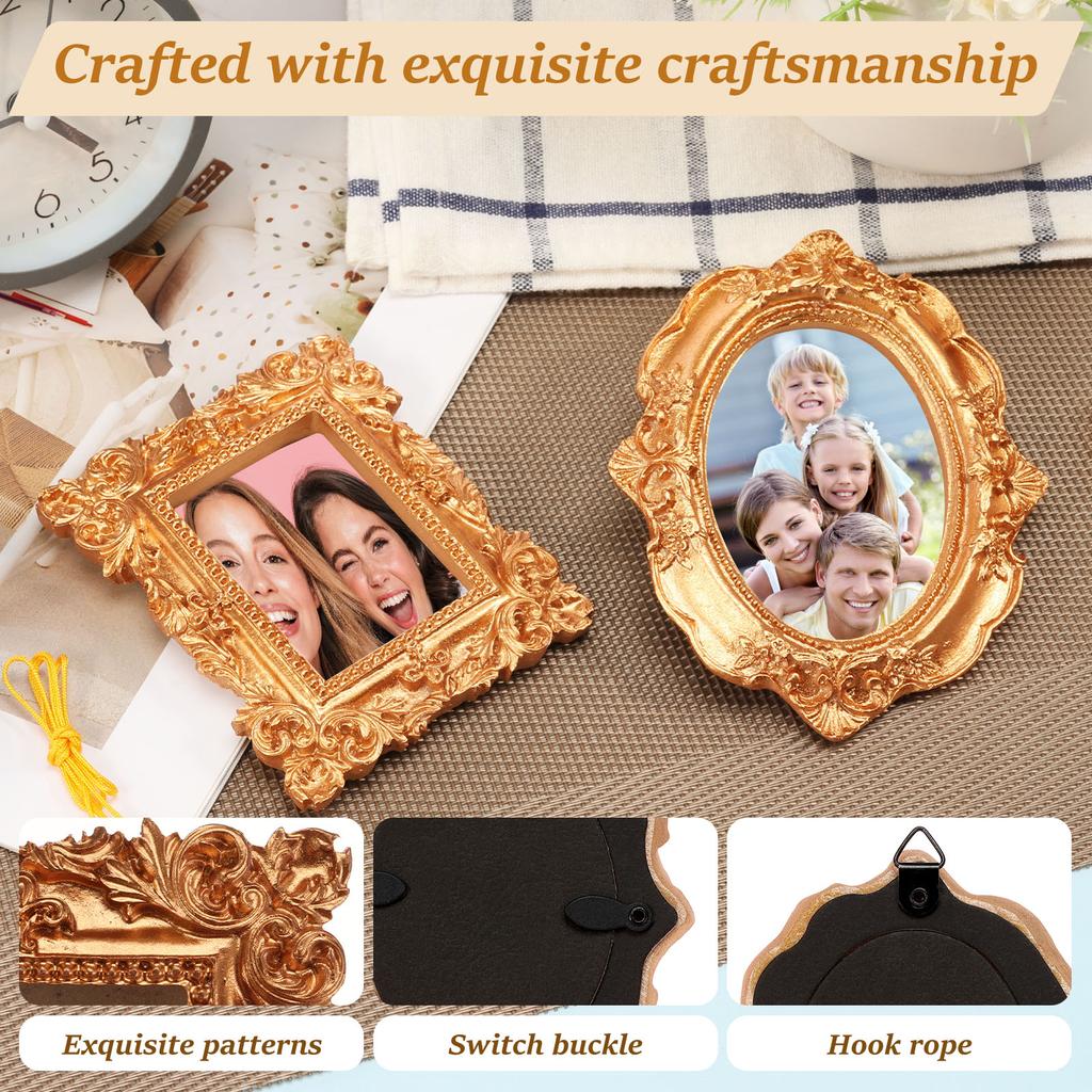 6 Pcs Mini Vintage Picture Frame Wall Hanging Resin Small Photo Frame Ornament Picture Frames with Lanyard for Room Home Decor