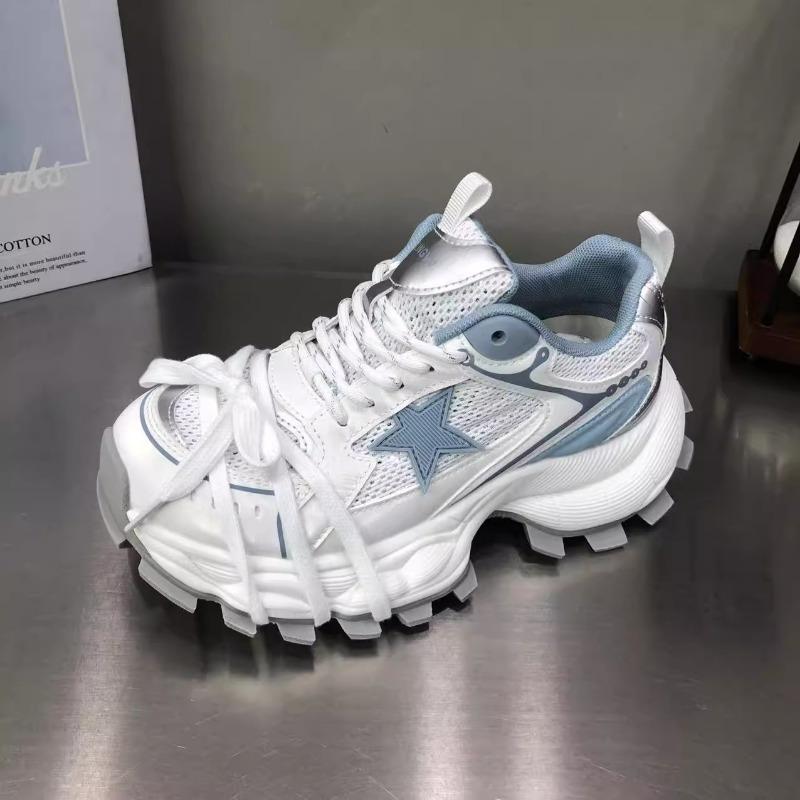

Bajia platform dad shoes women s summer new lace-up stars breathable mesh heightening casual sports shoes trend 40 синий