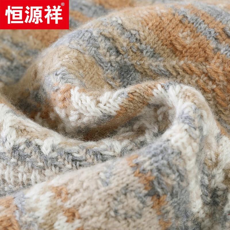 Hengyuanxiang Men's 100% Wool Round Neck Thick Sweater