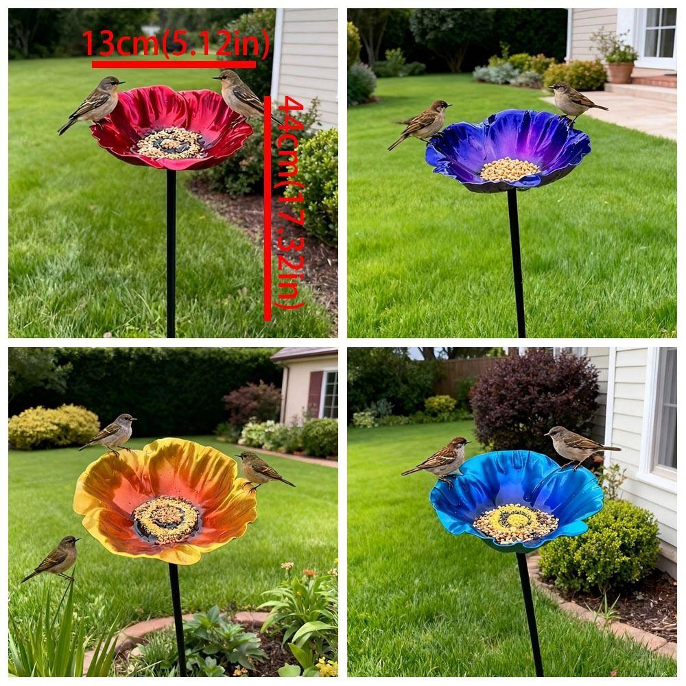 Handmade Metal Bird Bath Stake Weather Resistant Flower Shape Garden Bird Feeder Iron Art Vintage Style Bird Drinking Station