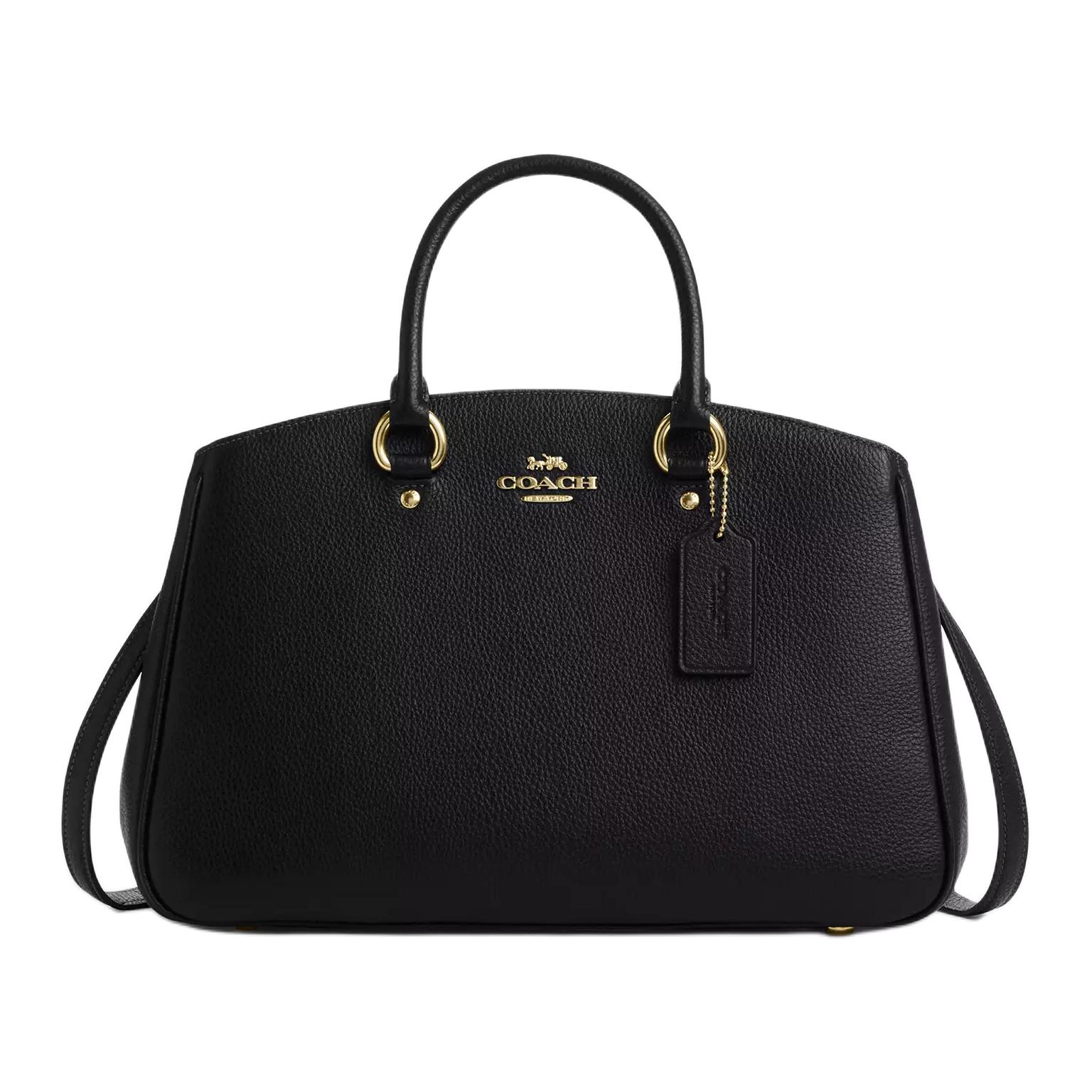 Coach Women's Black Savannah Carryall 36 Logo Hardware Pebble Leather Shoulder Crossbody Tote Bag Large Handbags Cal56-Imblk