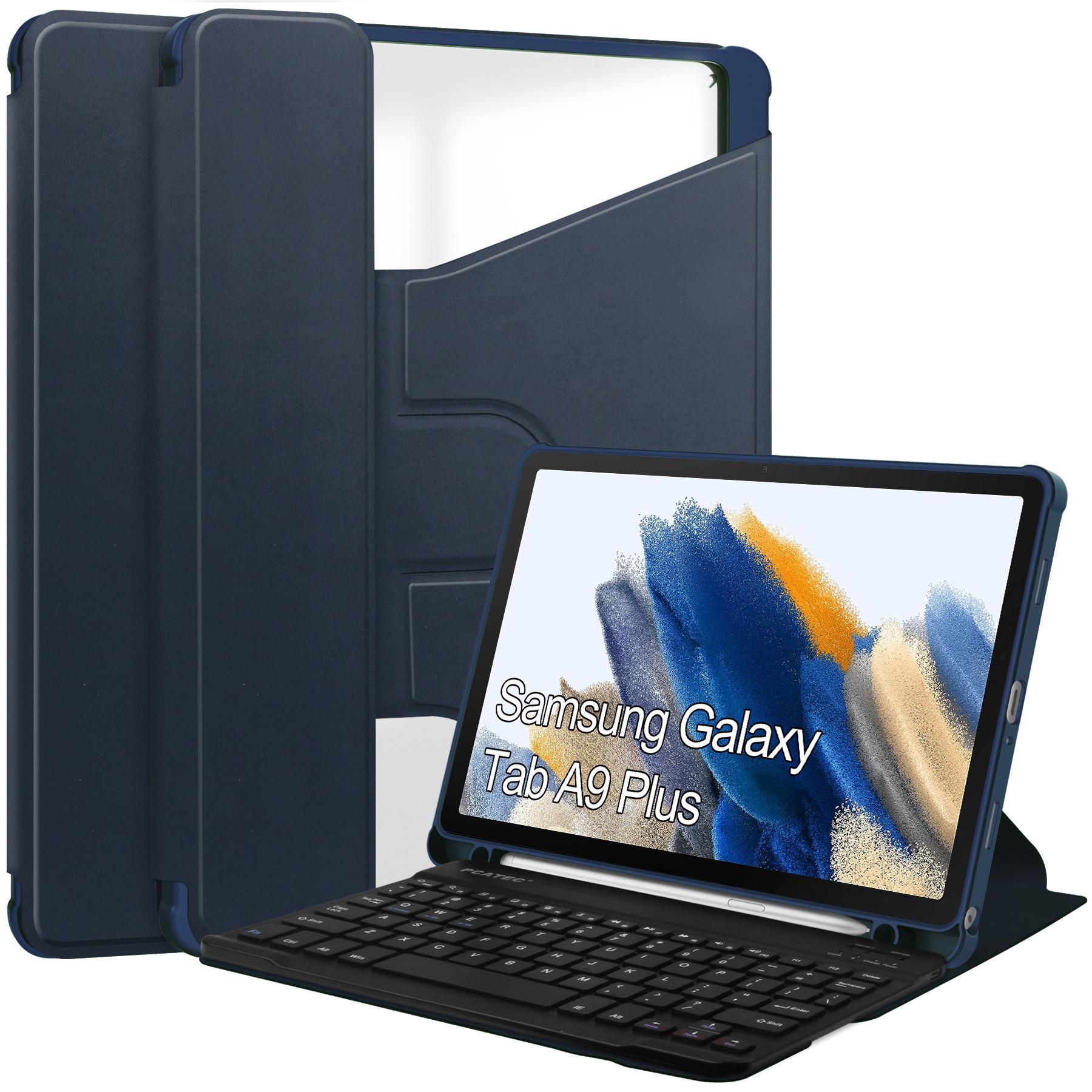 

Футляр із клавіатурою для Galaxy Tab A9 Plus, повна кришка, захист від падіння, підставка, що обертається на 360° With Keyboard темно-синього кольору