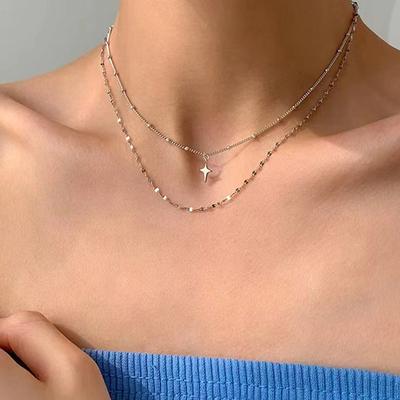 Women Cross Pendant Necklace Boho Double Layered Necklace For Women Gir