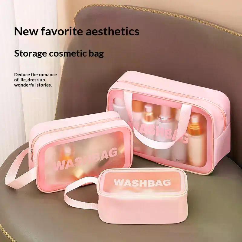 Dry-wet Separation Double Transparent PU Makeup Bag Portable Washing Bag Cosmetic Storage Bag Travel Fitness Swimming Essentials