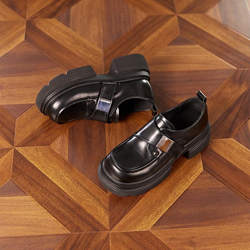 Small Size Platform Small Leather Shoes Women's Spring New British Style Loafers Women's Muffin Height Increase Casual Single Shoes Women