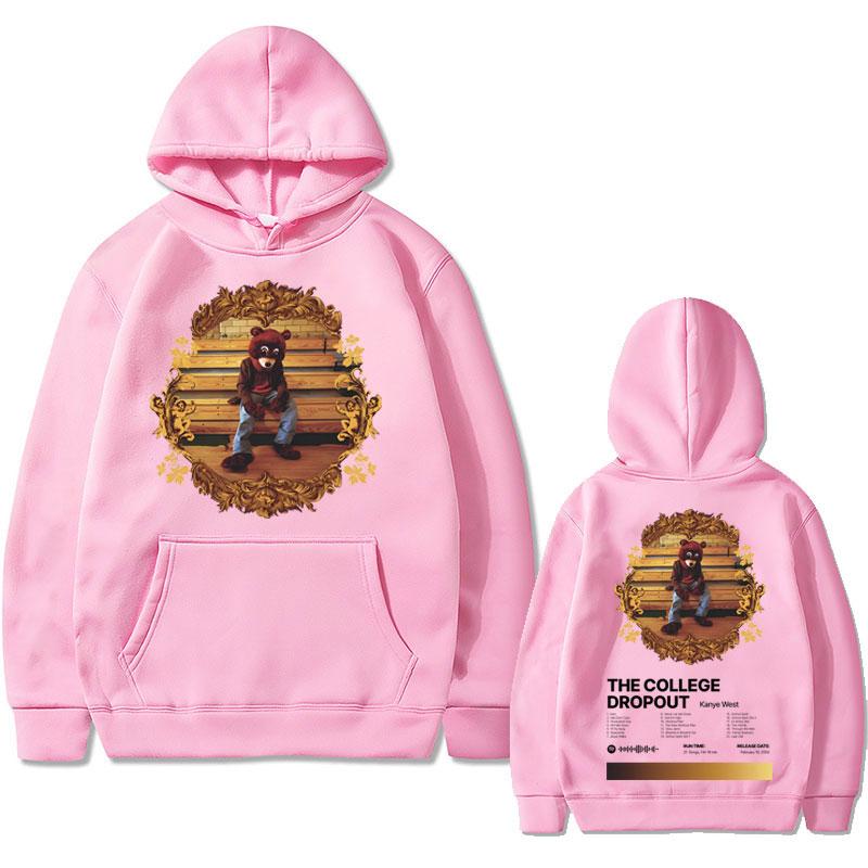 Rapper Kanye West The College Dropout Hip Hop Musikalbum Grafik Hoodie Herren Lässiges Übergroßes Sweatshirt Herren Schwarz Streetwear