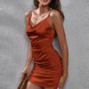 Dámské sexy řasené bodycon midi šaty na špagetová ramínka bez rukávů klubové párty šaty