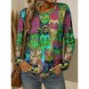Fashion Women Long Sleeve Tops Casual Graphic Animal LeopardTee Shirt Blouse Crewneck Fall Winter Streetwear Style Y2K Pullover