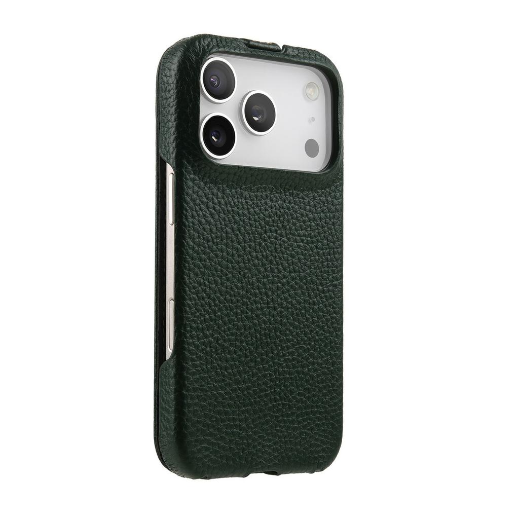 MELKCO For iPhone 17 Pro Max Case Compatible with MagSafe Vertical Flip Genuine Cow Leather+PC Phone Cover
