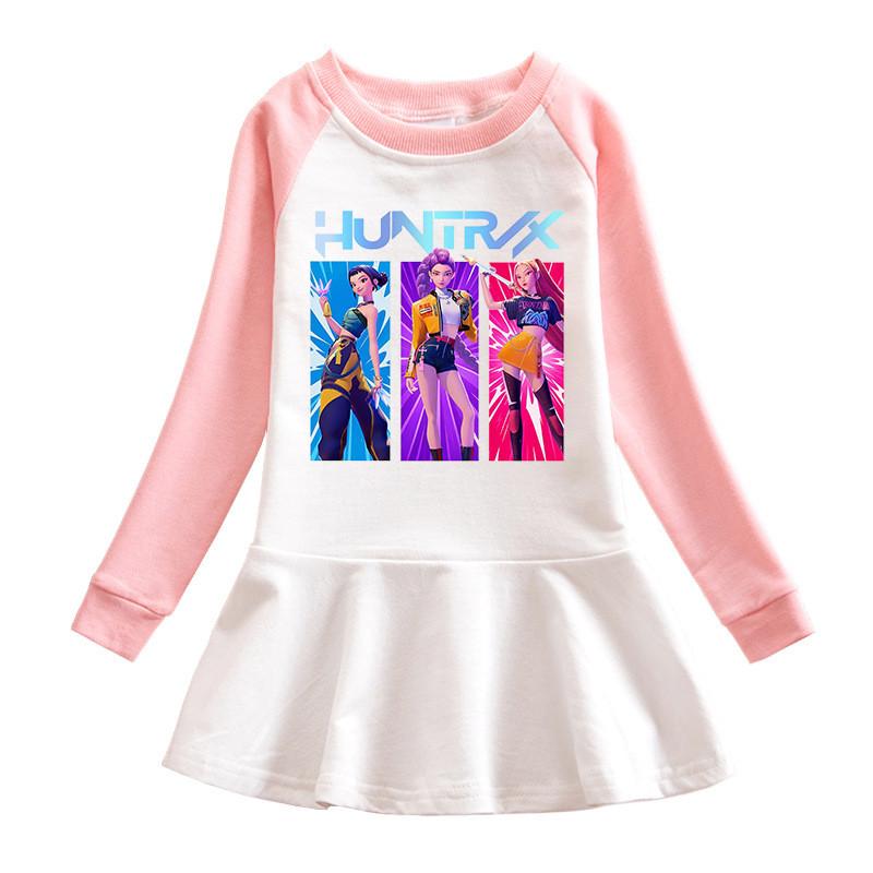 Girls Kpop Rumi Zoey Mira Hunters Print Fashion Cute Pleat Mesh Dress