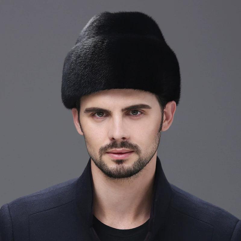 Mink Hat Men's Winter Middle-aged and Elderly Whole Mink Hair Old Man Hat Winter Outdoor Warm Real Fur Cotton Hat