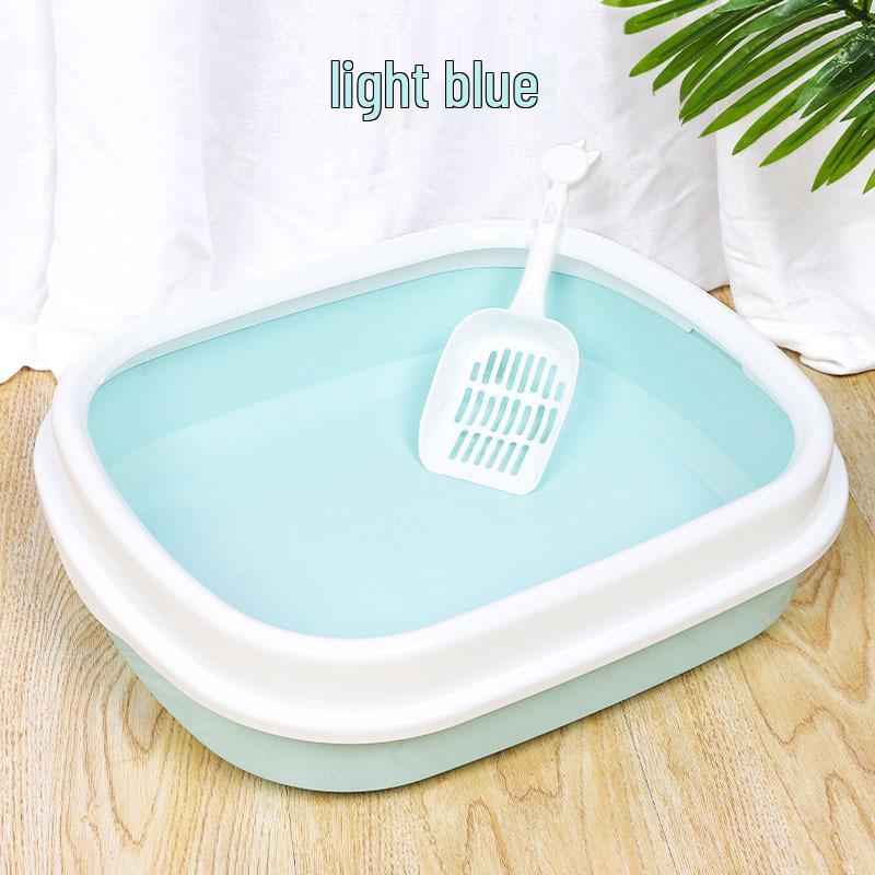 Semi-Enclosed Oval Cat Litter Box with High Sides & Scoop, Anti-Splash Design 