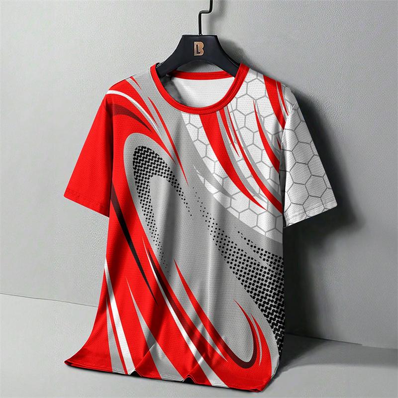 Herren Mode Gestreiftes 3D Gedrucktes T-Shirt, Sommer Outdoor Bequemes Laufshirt, Personalisiertes Lässiges Kurzarm Sportshirt