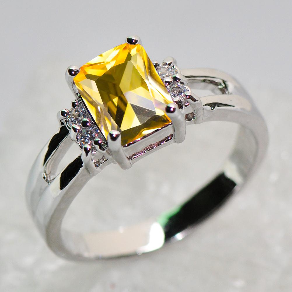 1 stk Sølvfarget Dame Rektangulært Klipp Gul Stein CZ Krystall Klo Ring Prinsesse Smykker Gave