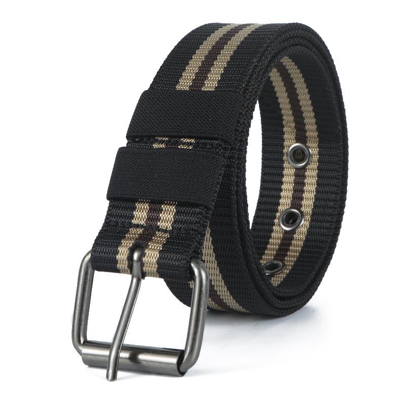 Men's Tactical Nylon Woven Belt with Full Eyelet Pin Buckle for Military Training.